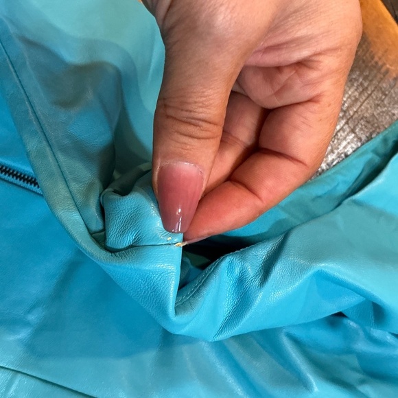 House of Harlow 1960 Faux Leather Mini Dress in Aqua Blue M Sleeveless Bodycon - Picture 10 of 10